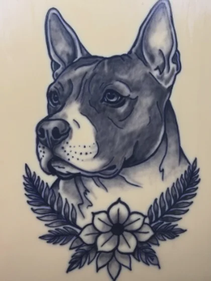 Dog portrait with florals, tattooed on practice skin by Alex Iverson