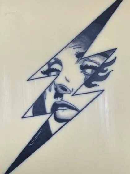 Lightning bolt portrait, tattooed on practice skin by Alex Iverson